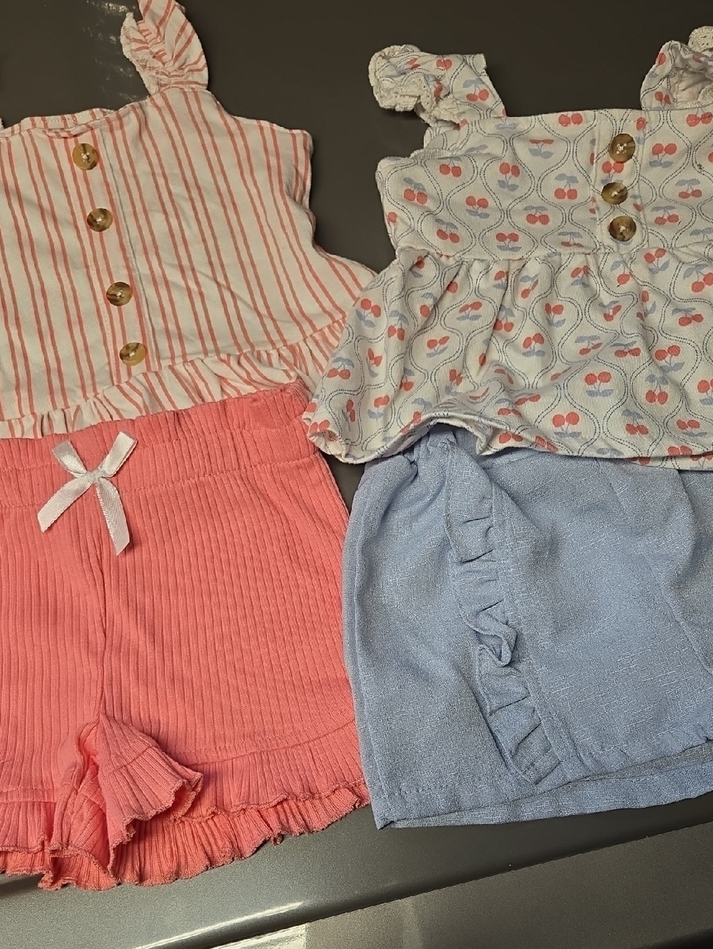 Toddler 2 Sets Striped Coral and White With Cherry